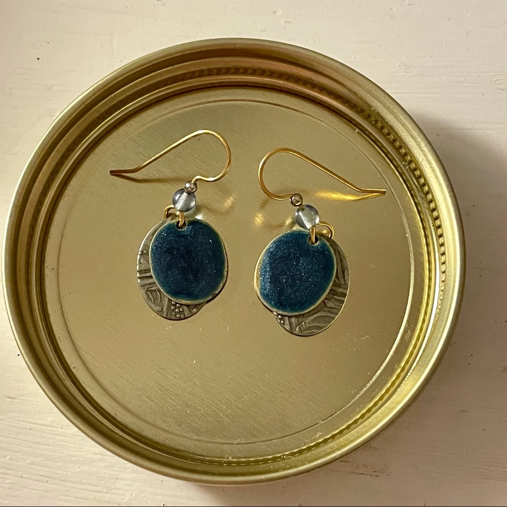 Silver blue & gold drop earrings